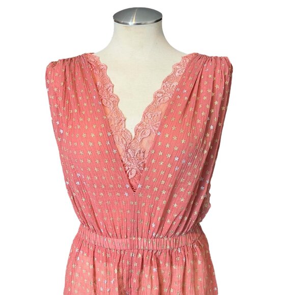 Free People Top XS Mauve Star Print Sleeveless Semi Sheer Blouse Sz Extra Small - Picture 5 of 10